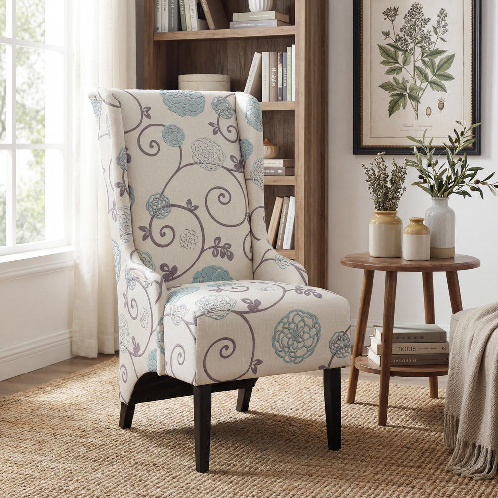 English Elm Dining Chair Wingback High Back Upholstered Seat with Tapered Birch Legs Modern Formal N767P401040M