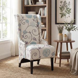 English Elm Dining Chair Wingback High Back Upholstered Seat with Tapered Birch Legs Modern Formal N767P401040M