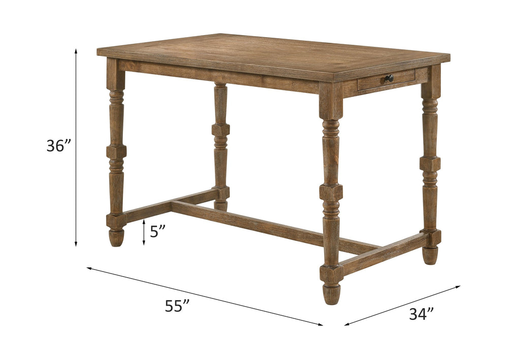 English Elm Farsiris Weathered Oak Counter Height Table with 2 Storage Drawers, 36mm Top, 100lb Capacity B2726P315550