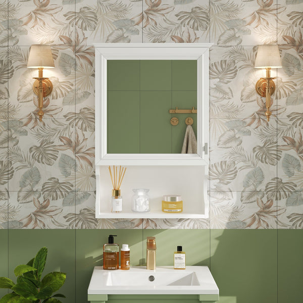 English Elm 20'' Half-Moon Wall Medicine Cabinet with Mirror, Solid Wood Frame, Soft-Close Hinges, Space-Saving Elegance White N710P313827K