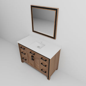 English Elm Rustic Barnwood 48" Bath Vanity with White Quartz Top, Soft-Close Drawers, Mirror & Ample Storage B2731S00807