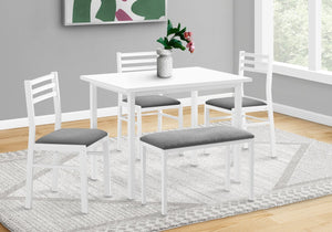 English Elm Dining 5pcs Set with 40" White Laminate Table, Grey Cushioned Fabric Seats, Space-Saving Modern Design B2710P218801