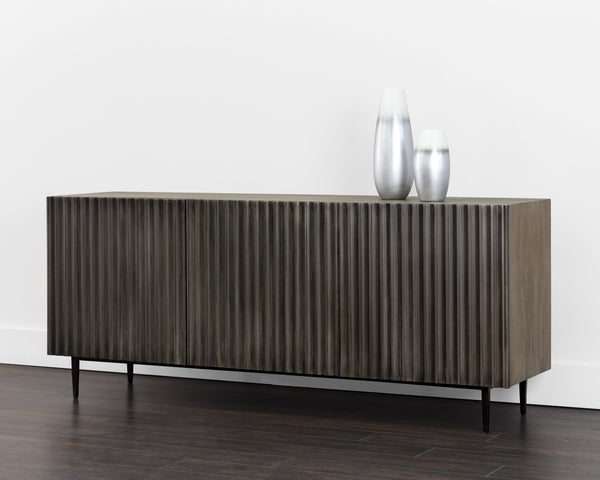 Sunpan Carlin Sideboard – Bold Mango Wood Design with Sculpted Details and Urban Steel Legs for Modern Spaces Large - 72W x 18.25D x 30H