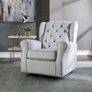 English Elm Zeger Gray Fabric Glider Chair with Swivel, Plush Upholstery, Nail-Head Detail & Side Pocket Options B2726P242563