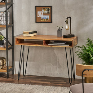 Christopher Knight Home® - Noble House - Conyers Modern Industrial Handcrafted Acacia Wood Storage Desk with Hairpin Legs, Natural and Black