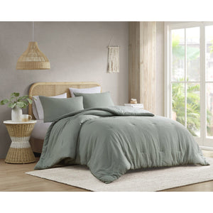 JLA Home Comfort Spaces - Waffle Plush Comforter Set with Breathable Waffle Weave Texture for Year-Round Warmth and Durability Sage Green AM10-0015