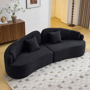 English Elm Curved Four Seat Chenille Sofa with Removable Backrest for Retro Apartment Living Black W3612S00041