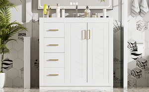 English Elm 36'' Bathroom Vanity with Ceramic Sink Combo, Solid Wood Frame, Soft-Close Drawers and Stylish Retro Groove Design White N710P291684K