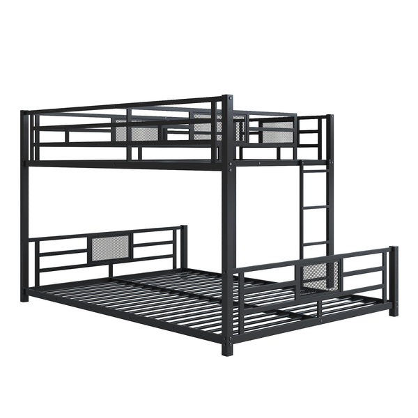 English Elm L-shaped Metal Twin over Full Bunk Bed with Durable Steel Frame, Space-Saving Design and Kid-Friendly Safety Features Black N709P196510B
