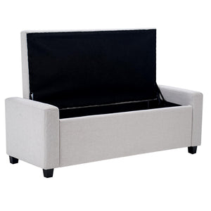 English Elm 48" Tufted Faux Linen Storage Bench with Arms Lift Top Ottoman for Bedroom Entryway Beige W3523P387532