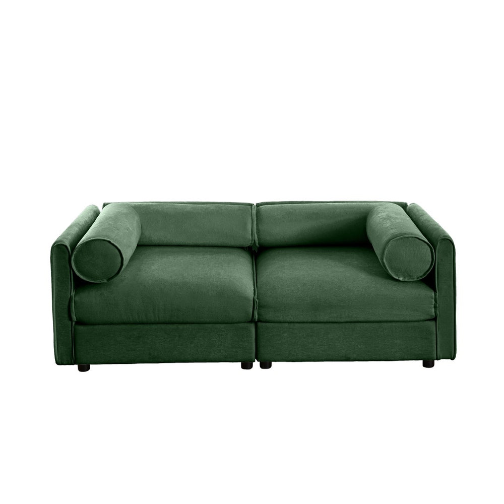 English Elm Stylish Green Chenille 2-Seater Sofa With Hidden Storage, Ergonomic Cylindrical Backrest & Armrests W714S01057-GIGA