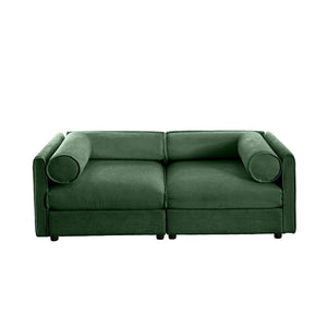 English Elm Stylish Green Chenille 2-Seater Sofa With Hidden Storage, Ergonomic Cylindrical Backrest & Armrests W714S01057-GIGA