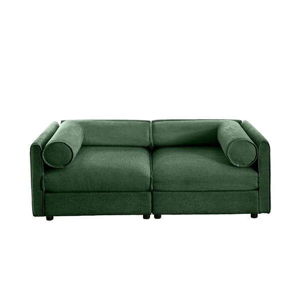 English Elm Stylish Green Chenille 2-Seater Sofa With Hidden Storage, Ergonomic Cylindrical Backrest & Armrests W714S01057-GIGA