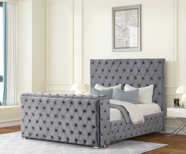 English Elm Encore Modern Tufted King Bed In Gray Upholstery With Hidden Storage And Elegant Padded Headboard B009S01653