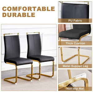 English Elm Table Set - Luxurious Pandora Patterned Dining Table With 8 Black Pu Chairs & Golden C-Shaped Legs W1151S03234-GIGA