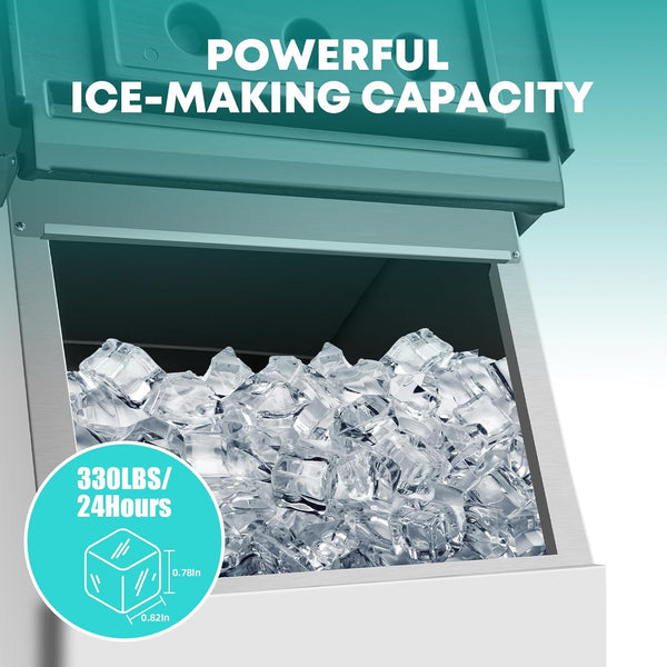 English Elm Commercial Stainless Steel Ice Maker 330 Lbs Daily Output for Bars Restaurants Cafes Black+Silver D858098813