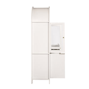 English Elm 71" Fluted Tall Arched Pantry Cabinet with Tempered Glass Door, Adjustable Shelves, Silent Drawer, Anti-Tip Safety and Stylish Metal Handles for Kitchen Living Dining White W2917P384723