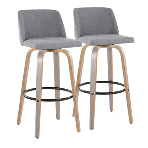 English Elm Toriano 30" Fixed-Height Barstools With Swivel, Grey Fabric & Light Wood, Set Of 2 For Modern Spaces B202S00659-GIGA