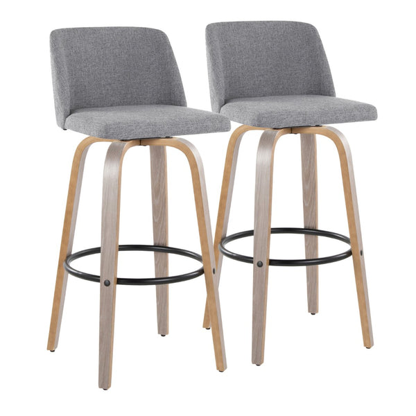 English Elm Toriano 30" Fixed-Height Barstools With Swivel, Grey Fabric & Light Wood, Set Of 2 For Modern Spaces B202S00659-GIGA