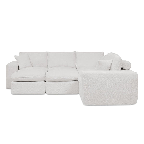 English Elm 107'' Boucle Modular Sectional with Reversible Chaise and Two Ottomans for Living Room Beige W1413S00160