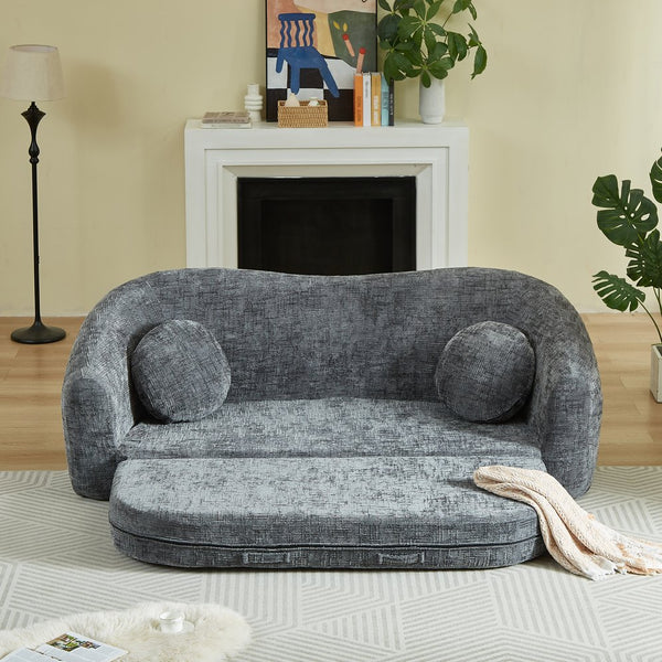 English Elm 86-inch Curved Chenille Convertible Sofa Recliner Frameless Folding Two-seater for Living Room Grey W3505P452818
