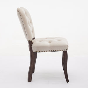 English Elm French Vintage Tufted Upholstered Dining Chair with High-Rebound Foam, Solid Wood Frame, 300lb Capacity Beige W1143P214540