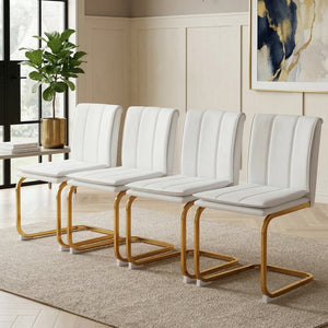 English Elm Modern Pu Leather Cantilever Dining Chairs Set of 4 with Steel Arc Frame for Kitchen White+Gold W5123P454212