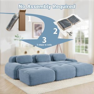 English Elm Three-seat Modular Corduroy Sectional Sofa with Ottomans for Living and Media Rooms Blue W714S01251