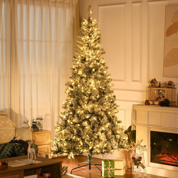 English Elm Homcom 7.5Ft Prelit Snow-Flocked Christmas Tree With 500 Warm Led Lights & Easy Auto-Open Design W2225P229678