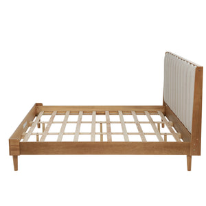 English Elm King Upholstered Bed Solid Pine Frame Piano Key Headboard for Modern Bedroom W504S00316