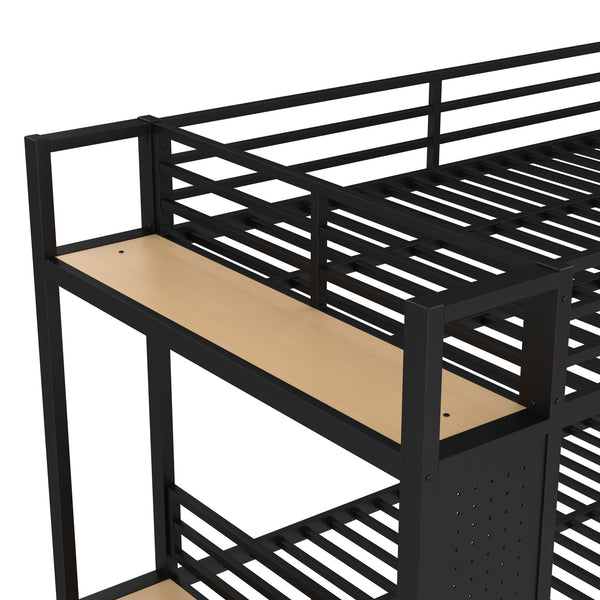English Elm Full Metal Bunk Bed For Teens - Space-Saving Full Over Full Design With Storage Shelves & Drawers, Black W1580S00234