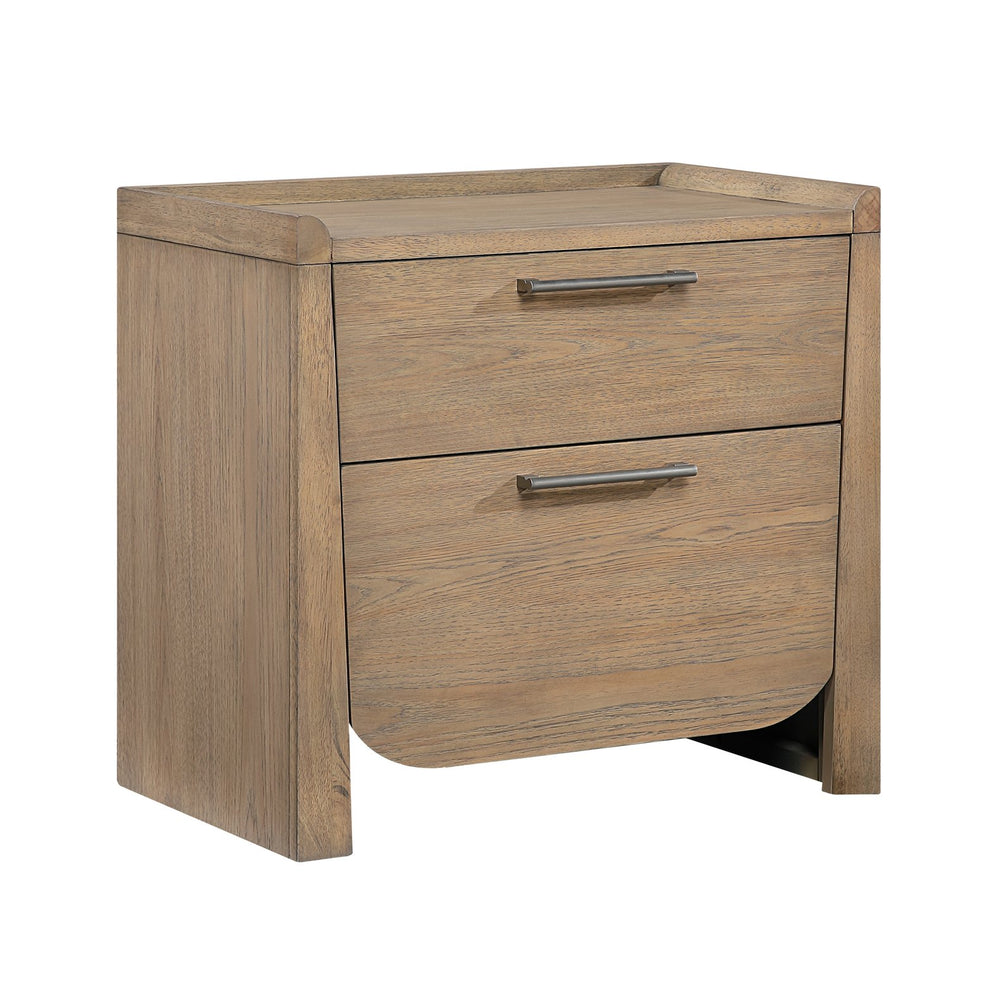 English Elm 1pc Light Brown Hickory Nightstand with Dual Deep Drawers Rustic-Modern Bedroom Storage Accent B011P353109