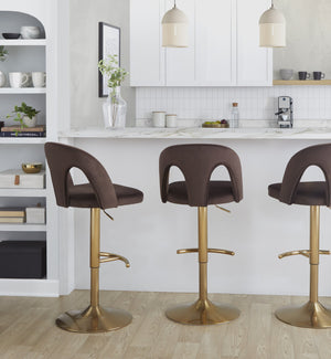 English Elm Adjustable Swivel Barstools Set of 2 White Fabric Padded Seats Chrome Base Espresso B202S01955