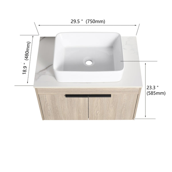 English Elm 42" Modern Wall-Mounted Bathroom Vanity With Ceramic Art Sink & Dual Storage Shelves For Style W999S00290