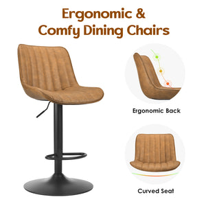 English Elm Bar Stools Set Of 2 - Stylish Swivel Adjustable Height Chairs In Brown Pu Leather For Kitchen & Bar T3623P363863