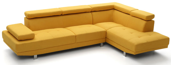 English Elm Riveredge Modern Right-Facing Sectional with Adjustable Armrests & Headrests, Chrome Legs, Fabric Comfort Yellow 21 L x 76 W x 34 H B078S00399
