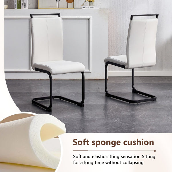 English Elm Table And Chair Set - Contemporary Black Wood Dining Table With 4 Stylish White Pu Chairs, Durable Design W1151S04302-GIGA