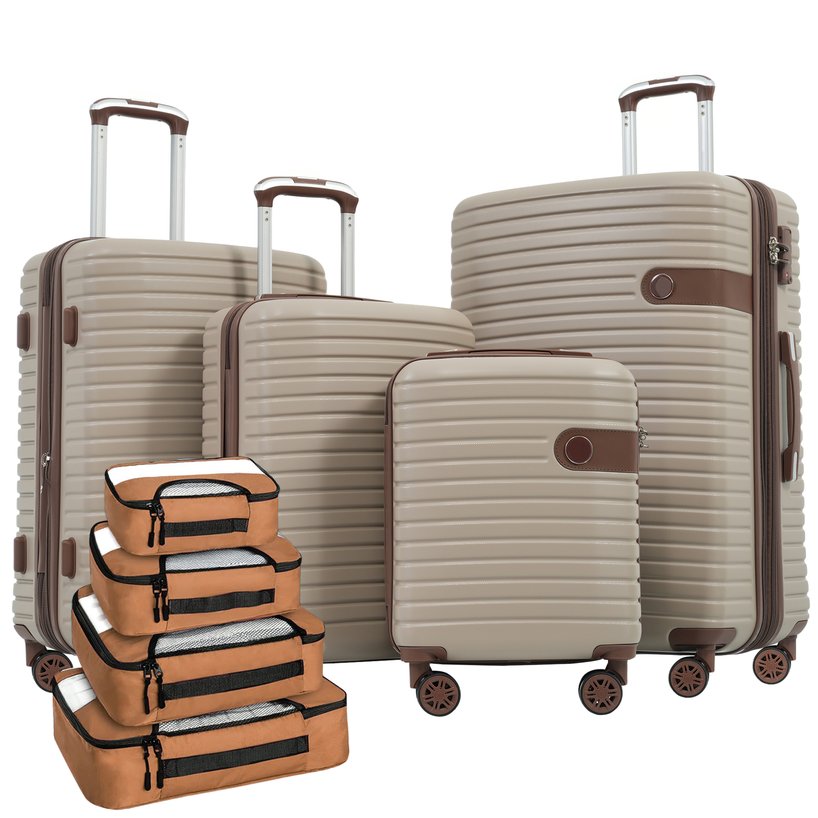 English Elm 4 Piece Abs Hard Shell Luggage Set with Spinner Wheels Tsa Lock and Packing Cubes Khaki PP313145AAM
