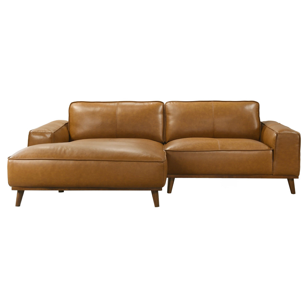 English Elm Kerrville Top Grain Leather Left Chaise Sectional Mid Century Walnut Leg Sofa B183S00214