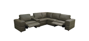 English Elm Premium Leather Match Sectional with Dual Recliners Cup Holders and Storage Console Olive Green B2748S00157