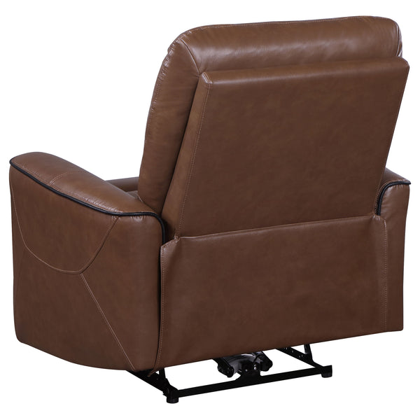 English Elm Denson Saddle Brown Power Recliner Chair with Leatherette Upholstery, Button Control, Plush Springs B062P353263