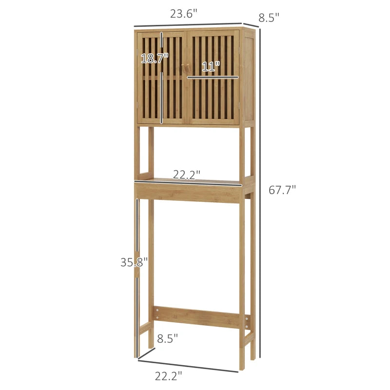 English Elm Bathroom Bamboo Over Toilet Tower Cabinet with Open Shelves and Slatted Doors T3971P466610