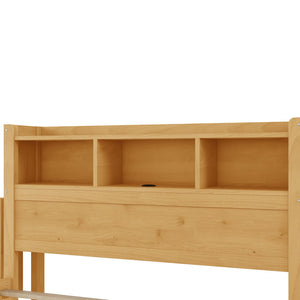 English Elm Twin Wood Storage Bed with Led Headboard Drawers and Pull Out Cabinet for Kids Natural W2593S00051