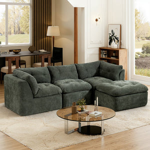 English Elm Modern Chenille Cloud Sectional with Ottoman Deep Sink Modular L Shaped Living Room Sofa Blackish Green W2379S00002