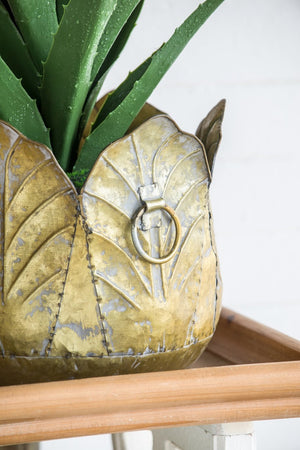 English Elm Set of 3 Zinc Metal Planters with Distressed Golden Finish for Indoor Outdoor Display W2078P499530
