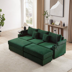 English Elm 95.3" Versatile 3-Seater Sectional Sofa With Smart Storage, Usb Ports, Cup Holders & Ottomans, Green N719S001613F