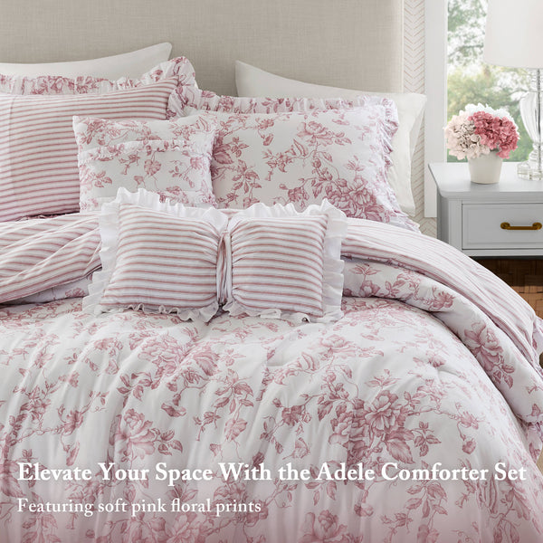 English Elm 5 Piece Full/Queen Comforter Set with Decorative Pillows - Soft Microfiber, Hypoallergenic, Cozy Layering Pink 16.54 L x 12.6 W x 7.09 H B035P381289
