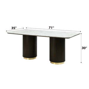 English Elm Clayten White Marble Top Dining Table with Espresso Pedestal Base Seats Six B2726S00085