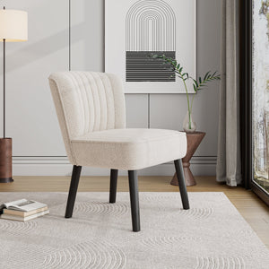 English Elm Shellback Boucle Accent Chair with Channel Tufted Back for Living Room or Bedroom B127P286650