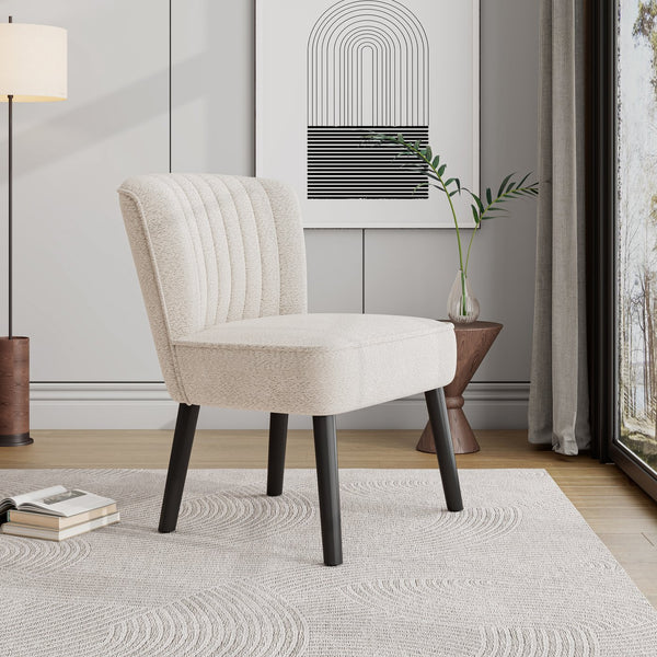 English Elm Shellback Boucle Accent Chair with Channel Tufted Back for Living Room or Bedroom B127P286650